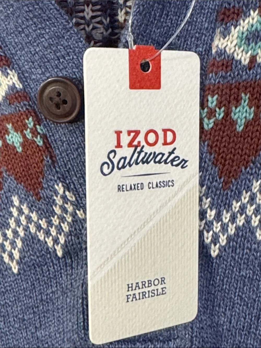 IZOD Men's Blue Fair Isle 1/4 Button Pullover Sweater